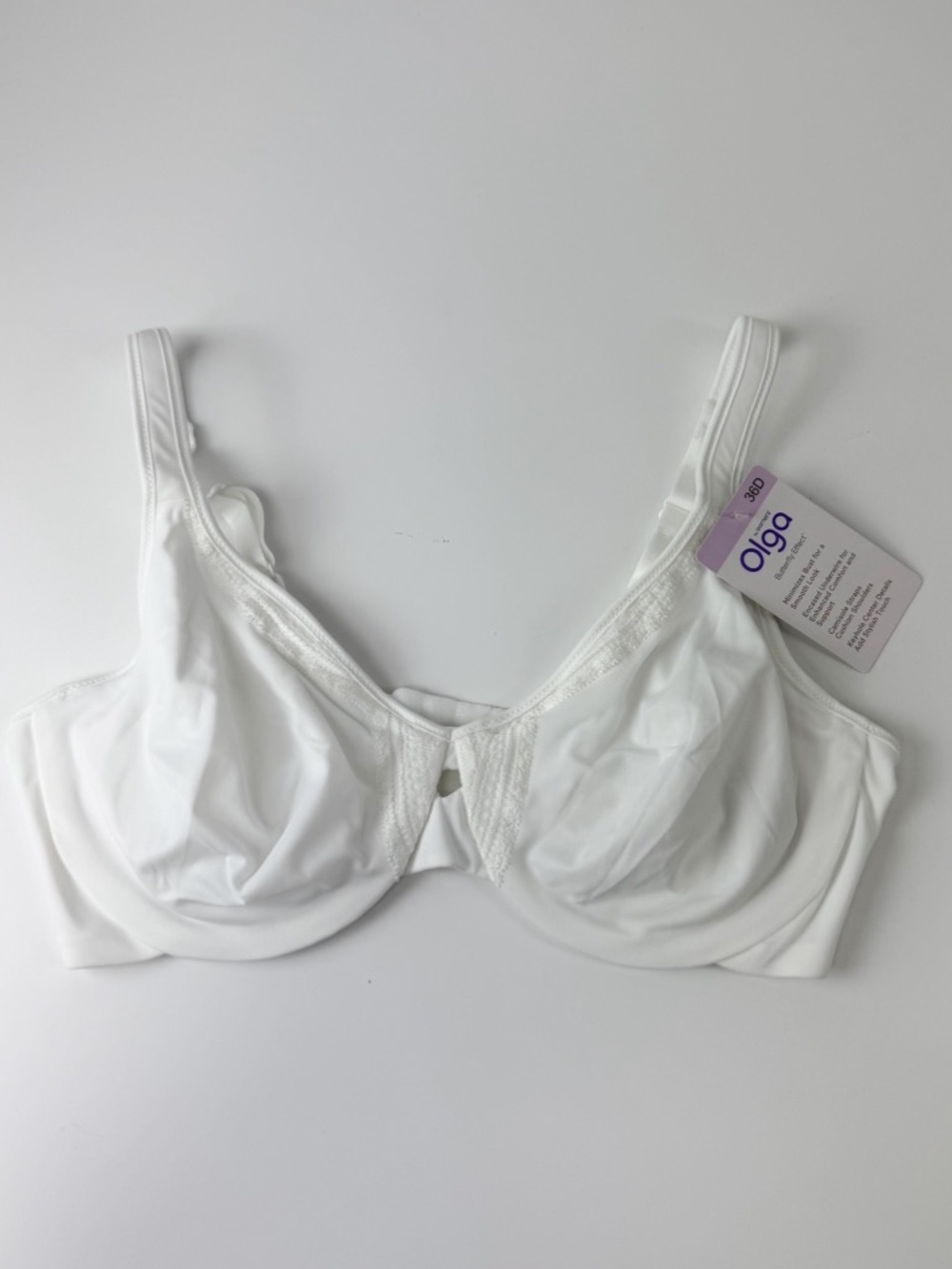 Olga by Warners Butterfly Effect Bra Womens 36D White Minimizer NWT NEW